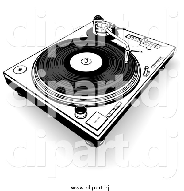 Clipart of a Black and White Record Player
