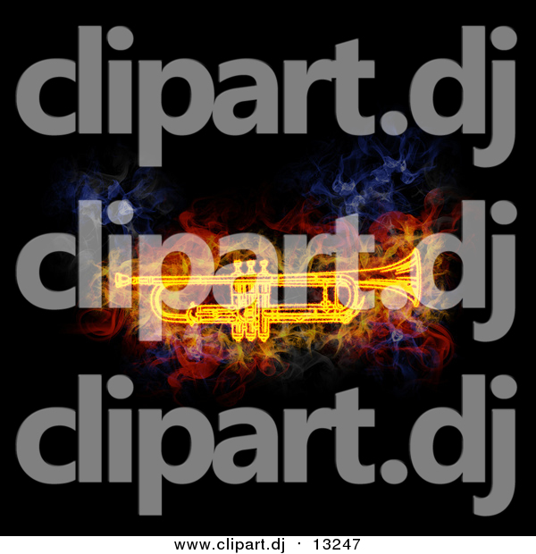 Clipart of a Blazing Cornet or Trumpet over Black