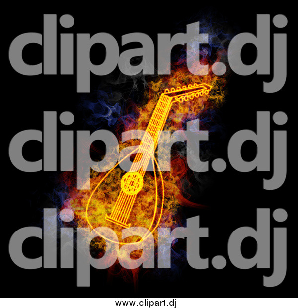 Clipart of a Blazing Lute on Black