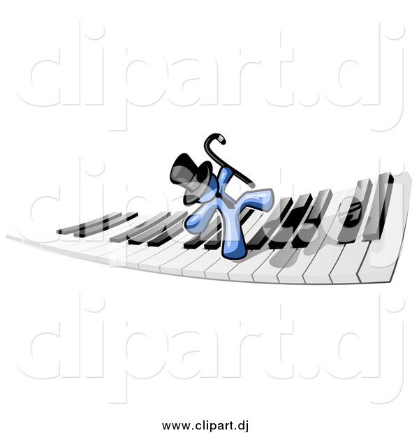 Clipart of a Blue Man Dancing on a Piano Keyboard