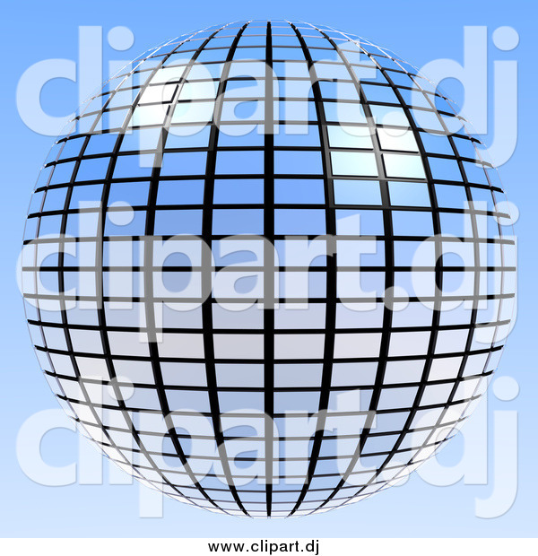 Clipart of a Blue Mirror Disco Ball on Blue