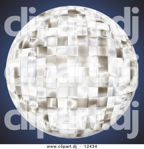Clipart of a Bright Chrome Disco Ball over Dark Blue Background