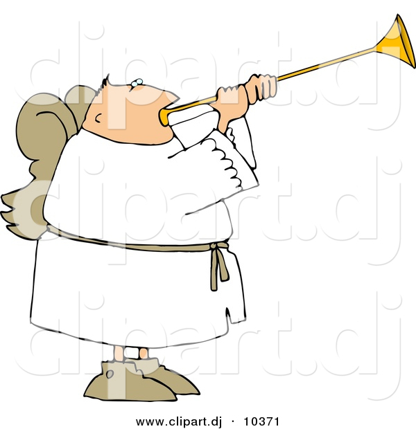 Clipart of a Cartoon Angel with Wings Playing a Horn