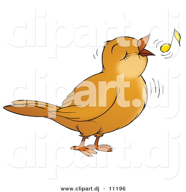 Clipart of a Cartoon Bird Singing with a Yellow Music Note