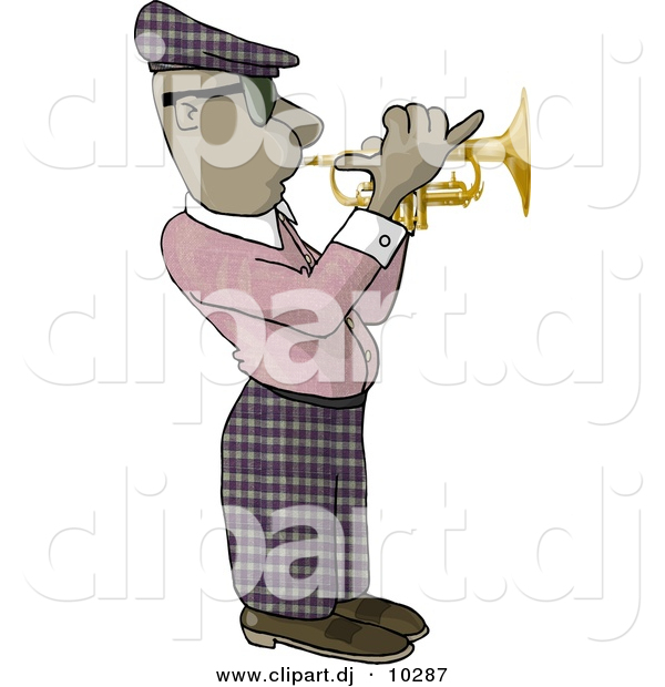 Clipart of a Cartoon Black Man Playing Trumpet