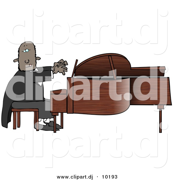 Clipart of a Cartoon Black Pianist Sitting on a Bench and Playing a Grand Piano