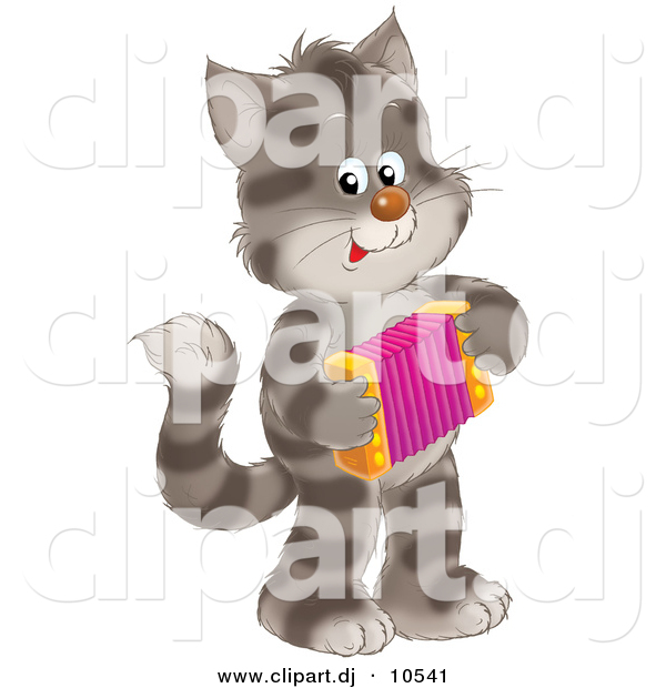 Clipart of a Cartoon Cat Playing an Accordion