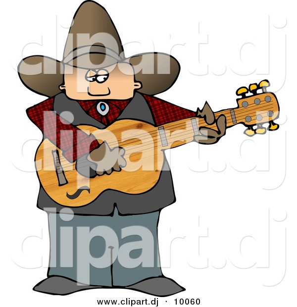 Clipart of a Cartoon Country Cowboy Playing a Guitar