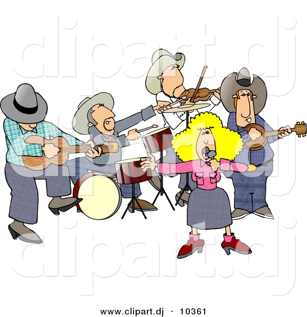 Clipart of a Cartoon Country Western Band Playing Music