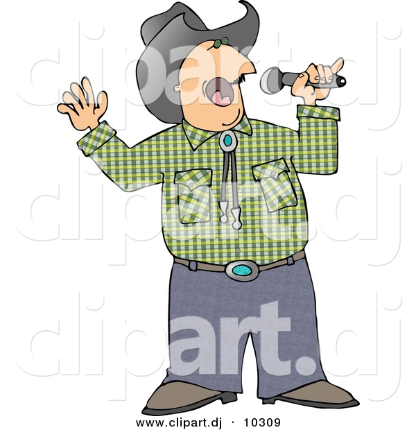 Clipart of a Cartoon Cowboy Singing Country Music with Microphone