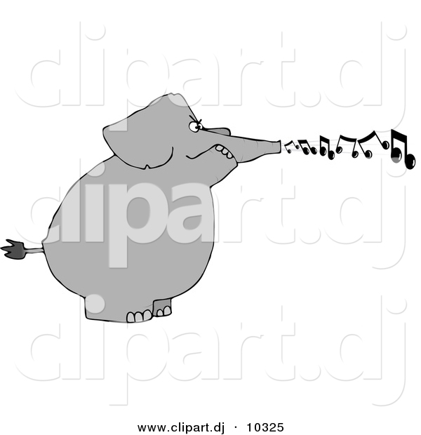 Clipart of a Cartoon Elephant Blowing Music Notes
