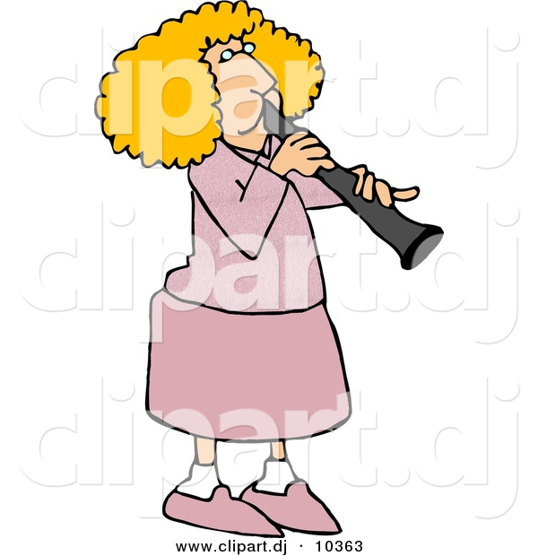 Clipart of a Cartoon Female Clarinet Player Playing