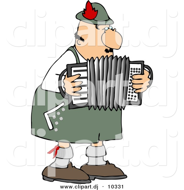 Clipart of a Cartoon German Accordion Player Playing Music
