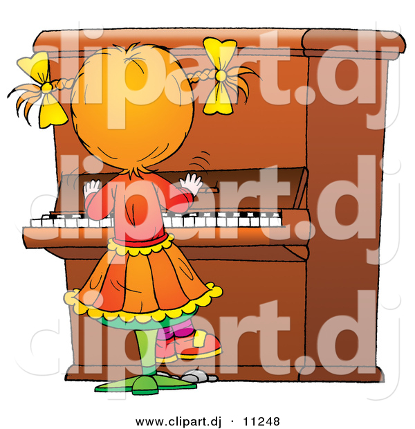 Clipart of a Cartoon Girl Playing Piano