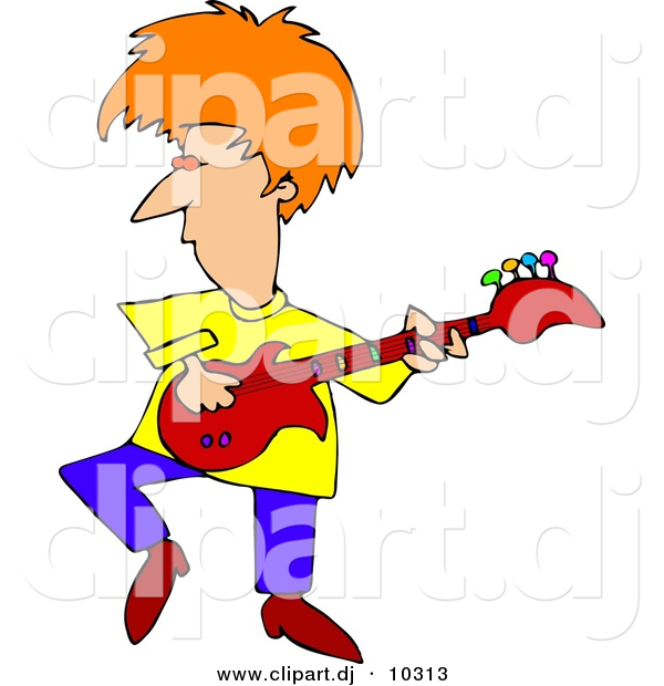 Clipart of a Cartoon Guitarist Wearing Bright Neon Clothes and Hair