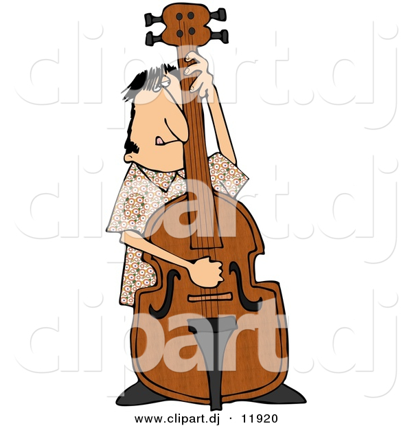 Clipart of a Cartoon Guy Playing His Bass