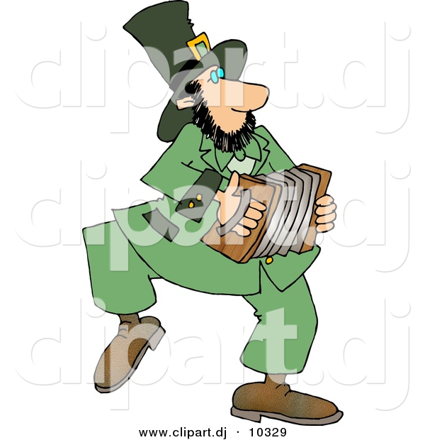 Clipart of a Cartoon Irish Leprechaun Playing an Accordion