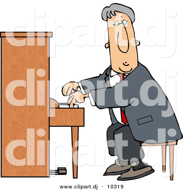 Clipart of a Cartoon Man Playing Piano