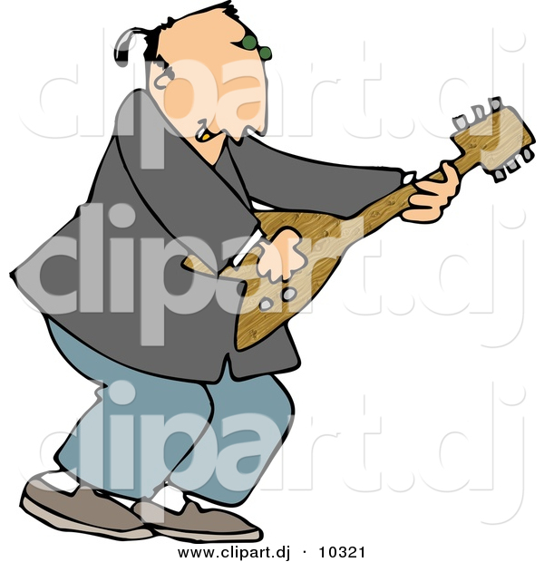 Clipart of a Cartoon Old Rocker Man Playing Guitar