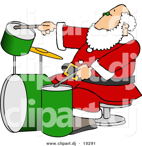 Clipart of a Cartoon Santa Claus Playing Drums