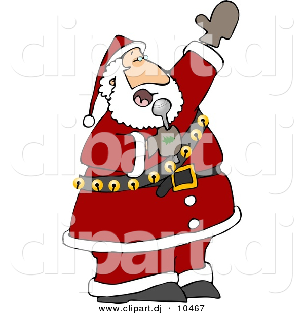 Clipart of a Cartoon Santa Singing Christmas Music
