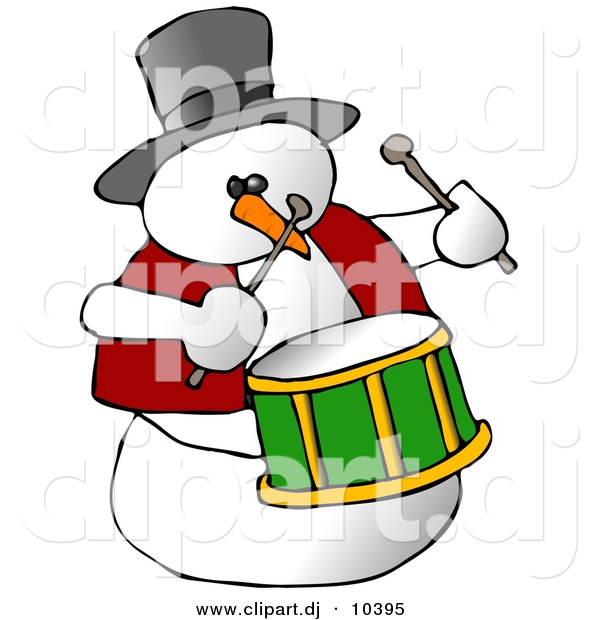 Clipart of a Cartoon Snowman Playing Drums