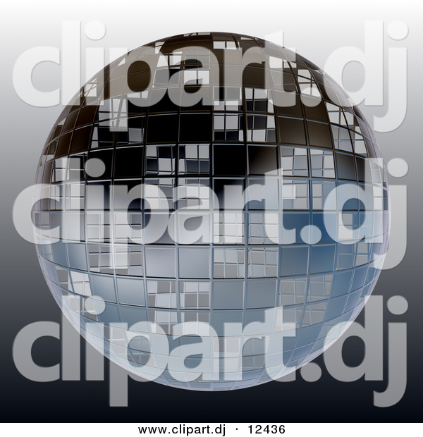 Clipart of a Dark Chrome Disco Ball over Gray Gradient Background