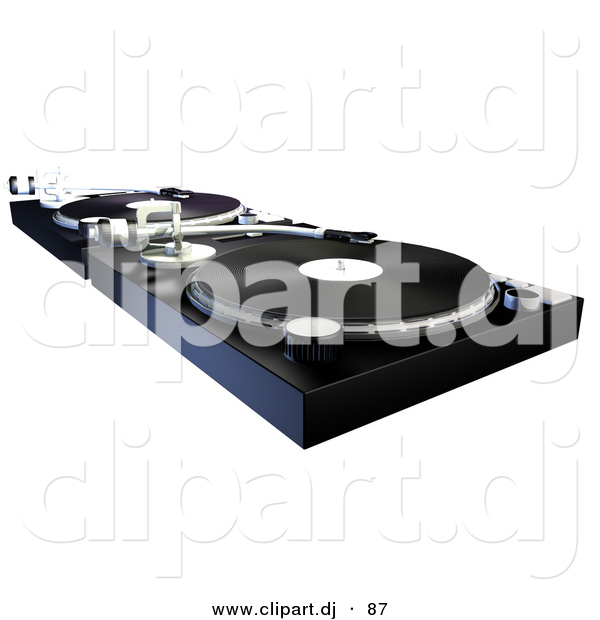 Clipart of a DJ Turntable with Vinyl Records