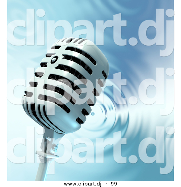 Clipart of a Microphone over a Rippling Water Background