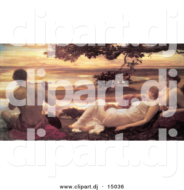 Clipart of a Painting of Ladies Watching a Man Playing a Flute, Idyll by Frederic Lord Leighton