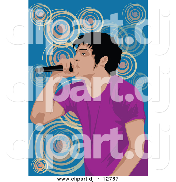 Clipart of a Performing Male Singer over Blue and Spirals