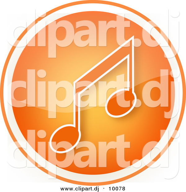 Clipart of a Shiny Orange Music Note Icon Button