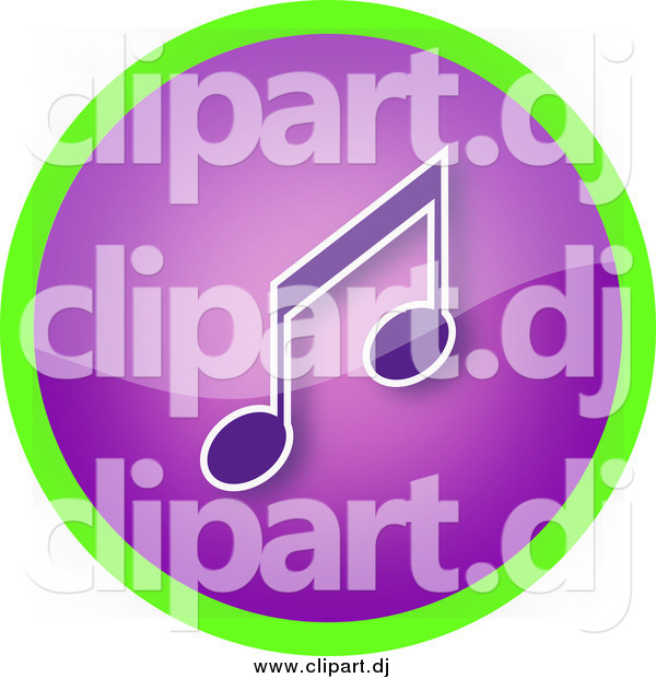 Clipart of a Shiny Round Purple Music Note Icon Button Circled in Green
