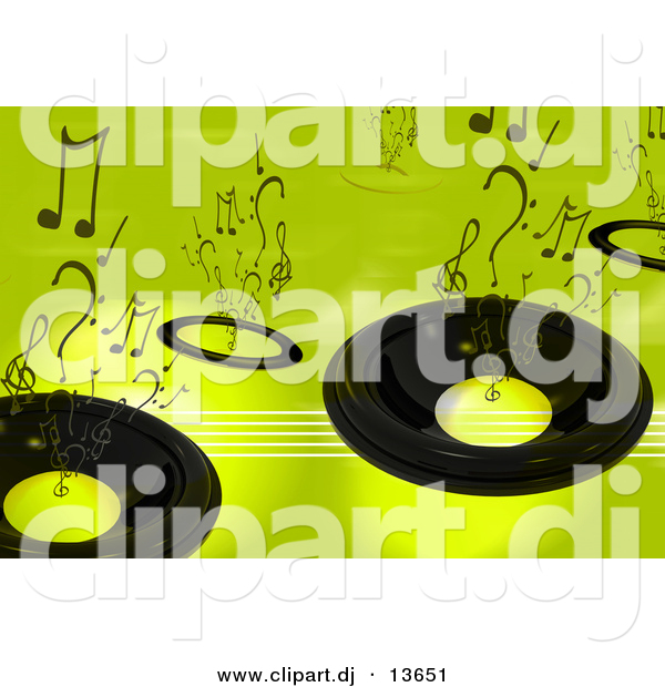 Clipart of a Speaker Background - Green Version with Music Notes