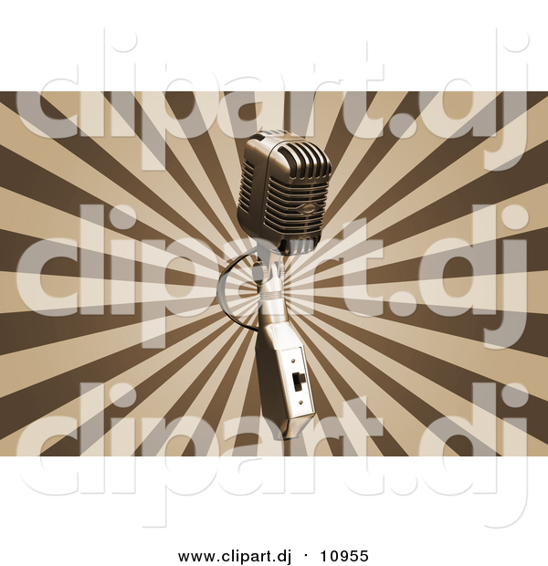 Clipart of a Vintage Microphone over a Bursting Brown and Tan Background