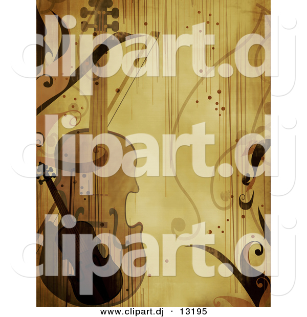 Clipart of a Violin with Vines - Grunge Background Design