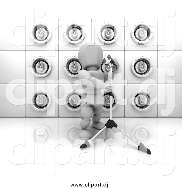 Clipart of a Wall of White Speakers and a 3d Singer
