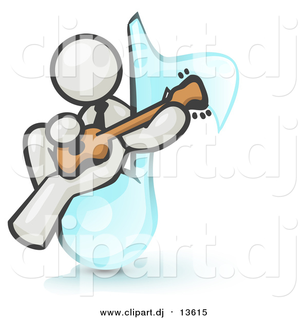Clipart of a White Man Musician Sitting on a Music Note and Playing a Guitar