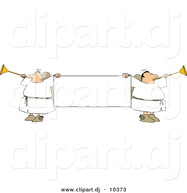 Clipart of Cartoon Angels Playing Horns While Holding Blank Sign