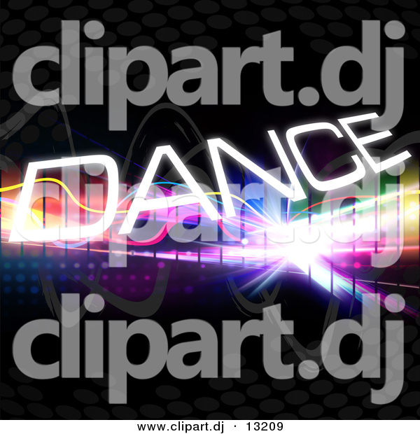 Clipart of Dance Text Within Bright Colorful Squares on a Black Background