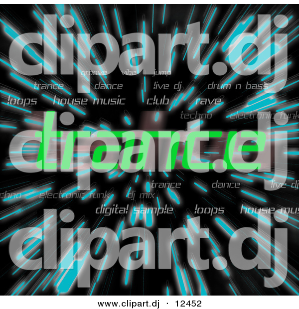 Clipart of Green Trance Text on Zooming Blue Lines in Hyperspace Background