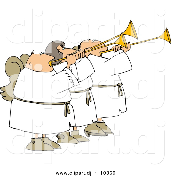 Clipart of Three Cartoon Angels Playing Horns