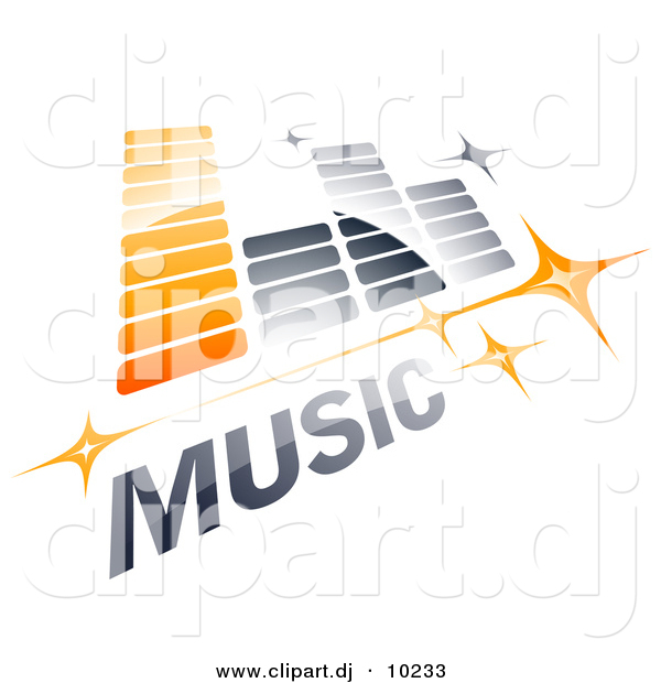 Vector Clipart Logo of Music Equalizer with Stars and Sample Text - Orange and Gray Version