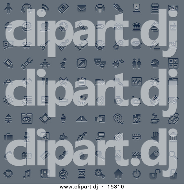 Vector Clipart of 100 Embossed Blue Internet or Web Browser Icons