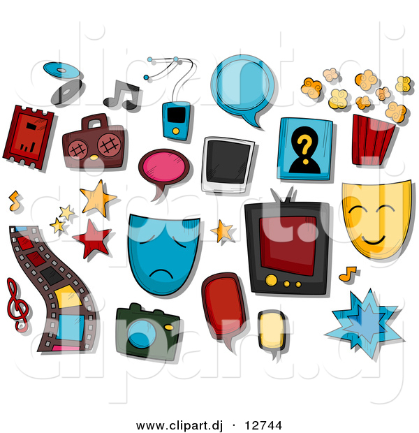 Vector Clipart of 15+ Entertainment Icons - Digital Collage