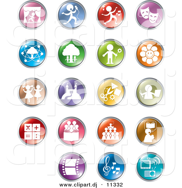 Vector Clipart of 19 Unique Entertainment and Business Circle Button Icons