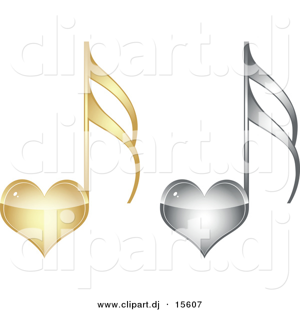 Vector Clipart of 2 Love Heart Music Notes - Gold and Silver