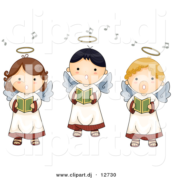 Vector Clipart of 3 Cartoon Singing Angel Boys and Girls