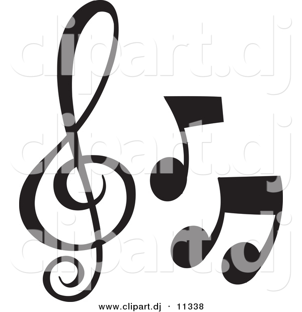 Vector Clipart of 3 Music Notes - Black and White Collage