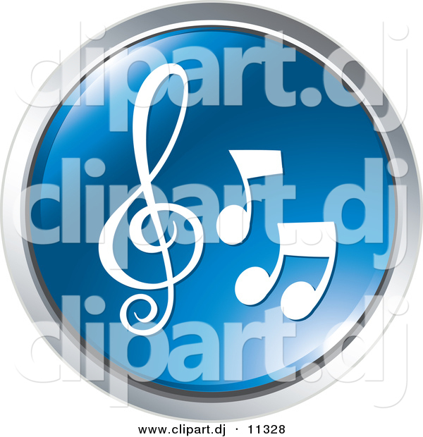 Vector Clipart of 3 Music Notes - Blue Website Button Icon
